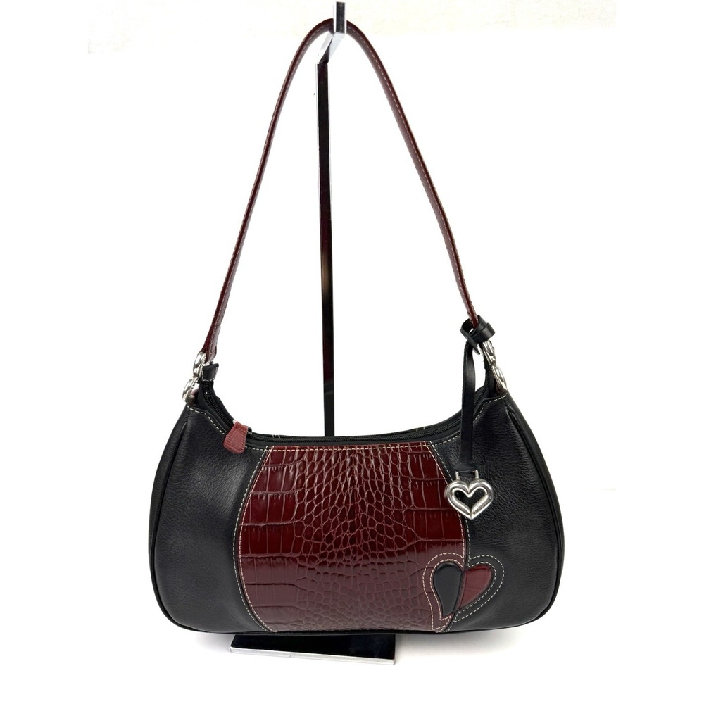 Brighton Handbag Hilda Hearts Love Croc Embossed Shoulder Bag Red Black Leather